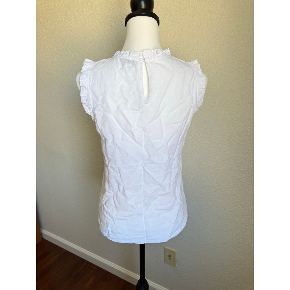 J.Crew Factory Linen-Blend Sleeveless Ruffleneck Top White (XXS) - Picture 4 of 9